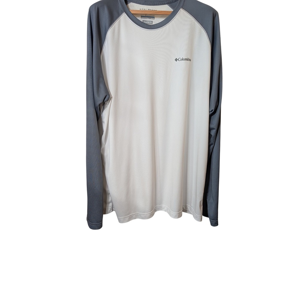 Columbia Omni-Shade Sun Protection Shirt Mens XL Long Sleeve Grey White Raglan